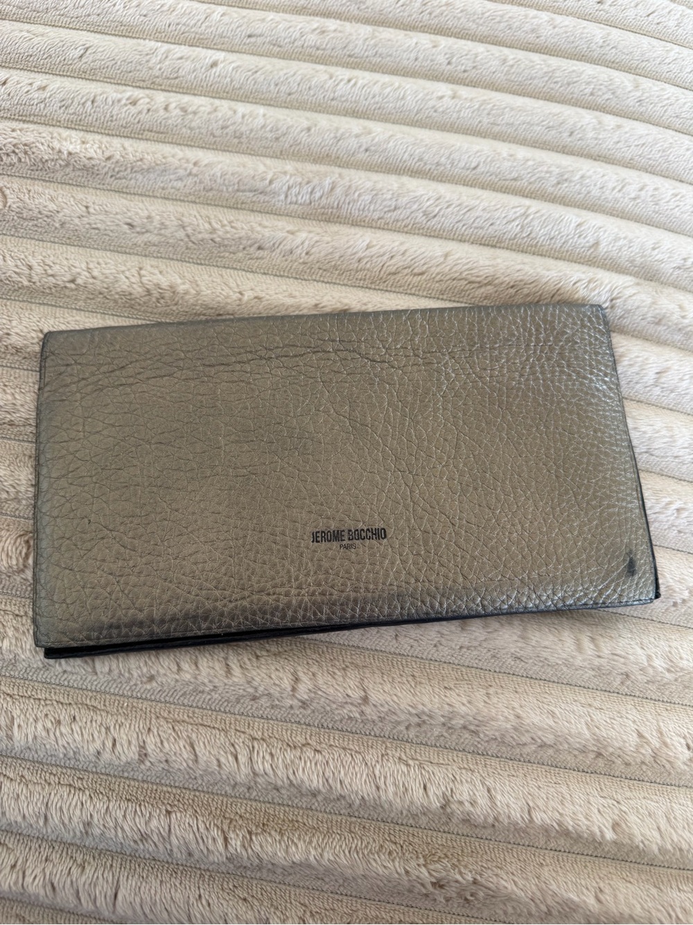 Metallic Gray Leather Long Wallet